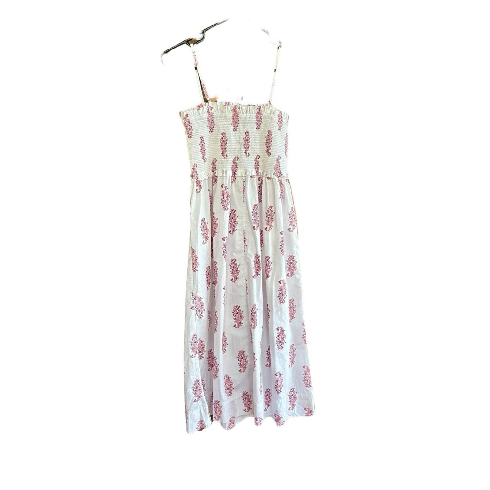J. Crew White Midi Dress with Pink Floral Print